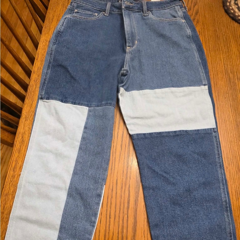 Hollister Two-Tone Blue Patchwork high rise mom jeans
